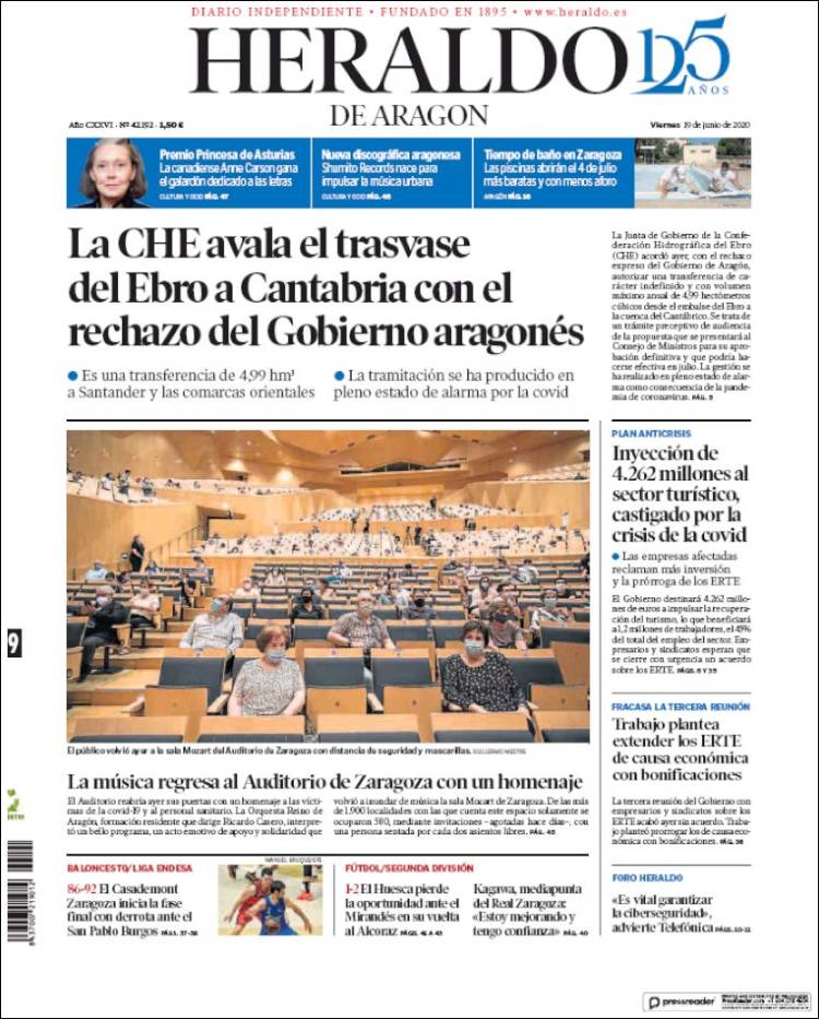 Portada de Heraldo de Aragón (España)