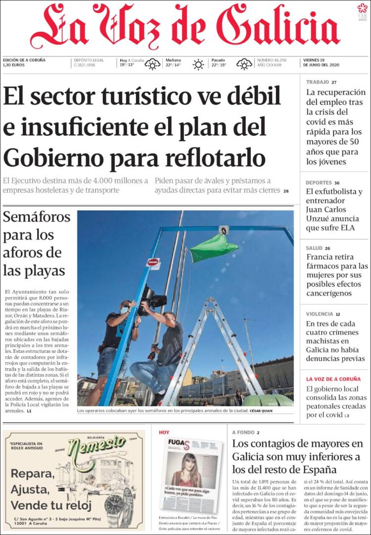 Portada de La Voz de Galicia (España)