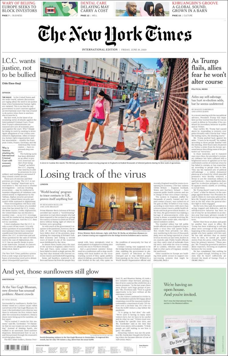 Portada de International New York Times (Europa)