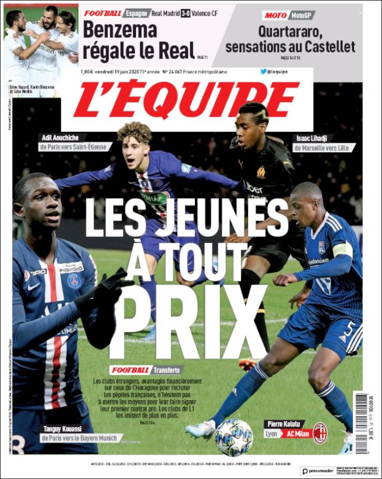 Portada de L'Equipe (Francia)