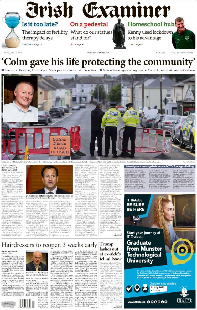 Portada de Irish Examiner (Irlanda)