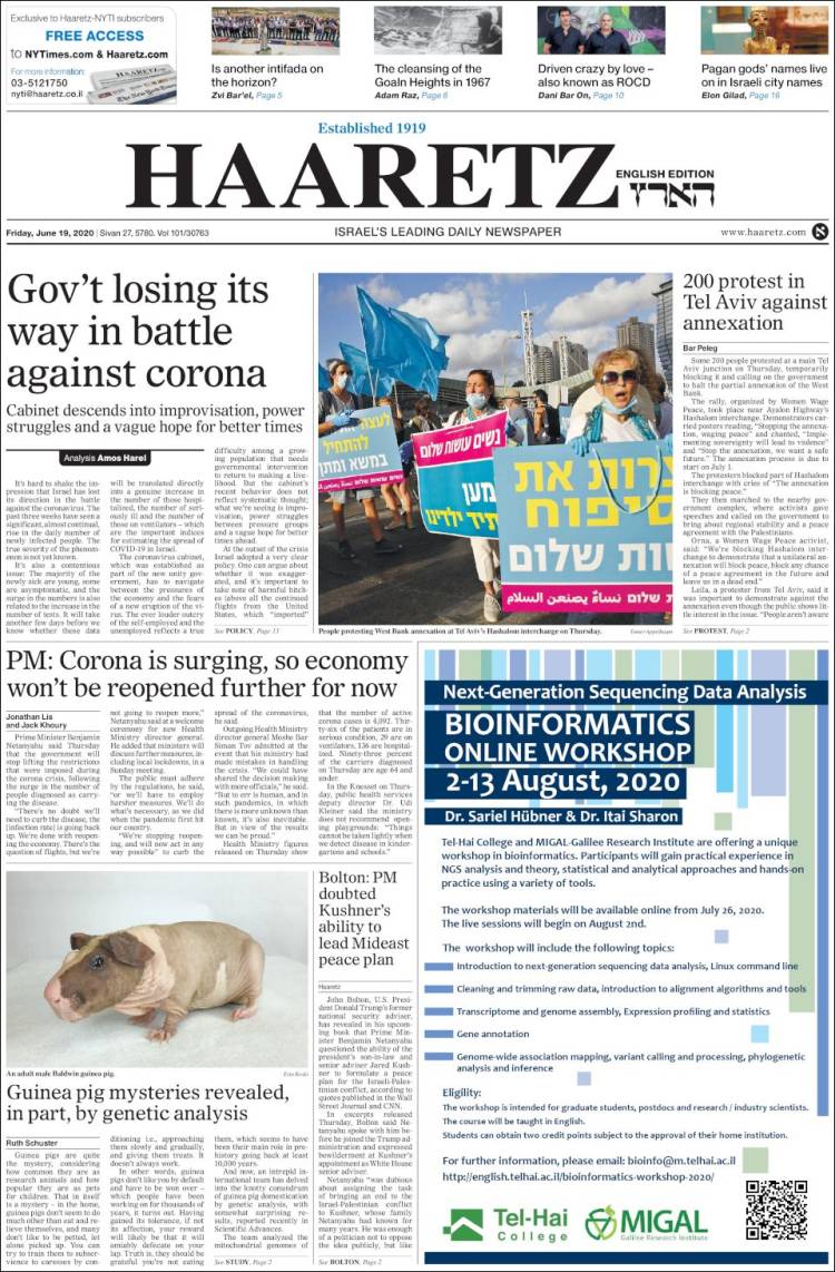 Portada de Haaretz (Israel)