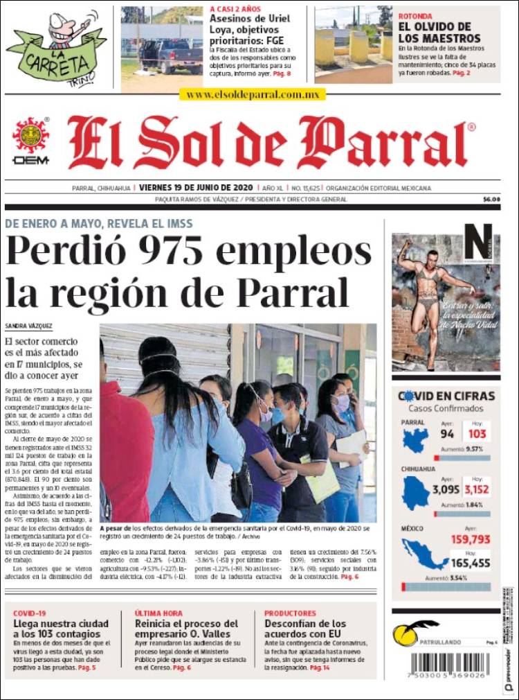 Portada de El Sol de Parral (México)
