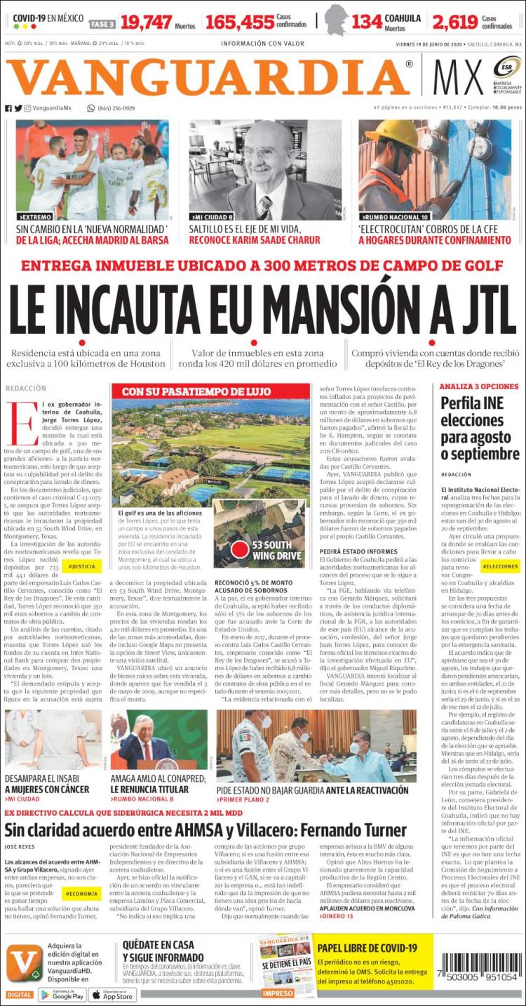 Portada de Vanguardia (México)