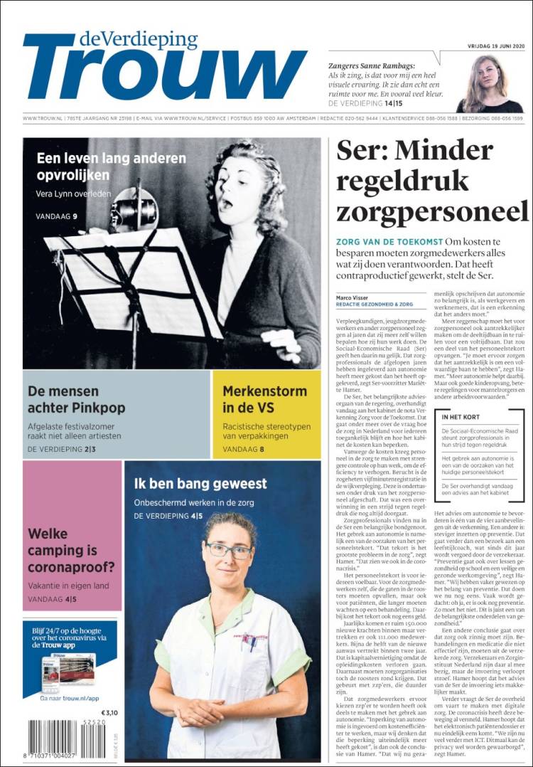 Portada de Trouw (Pa&iacute;ses Bajos)