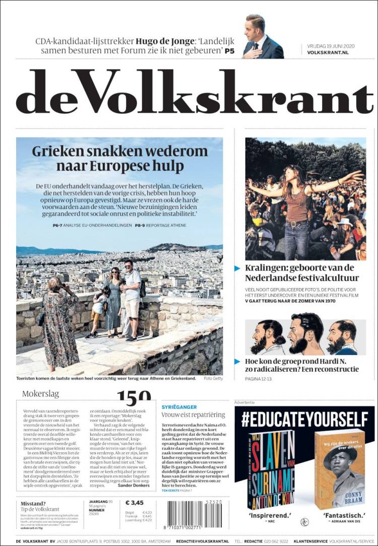 Portada de De Volkskrant (Pa&iacute;ses Bajos)