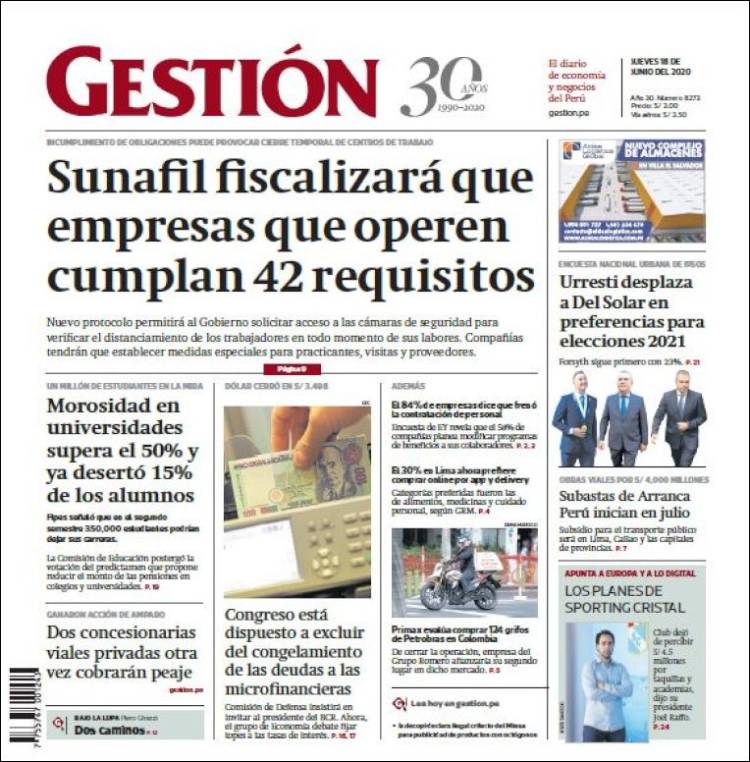 Portada de Diario Gestión (Per&uacute;)