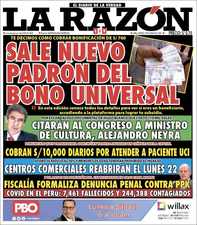 Portada de La Razón (Per&uacute;)