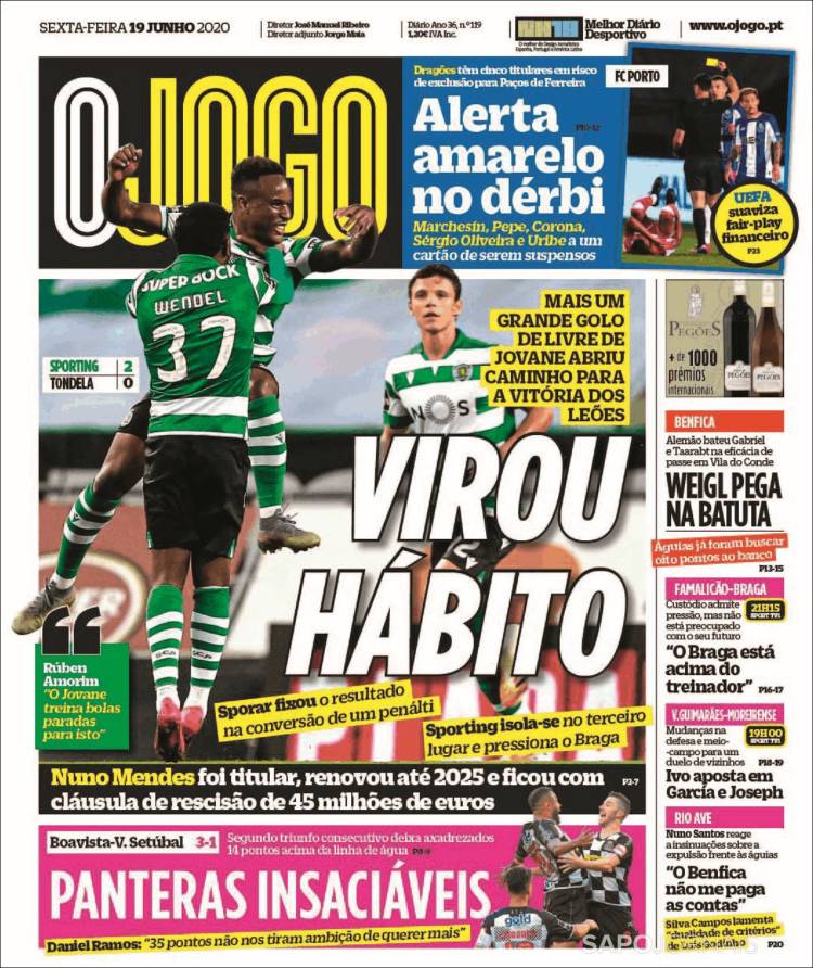Portada de O Jogo (Portugal)