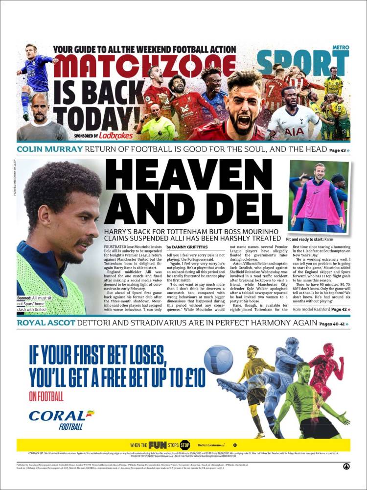 Portada de Metro Sport (Reino Unido)