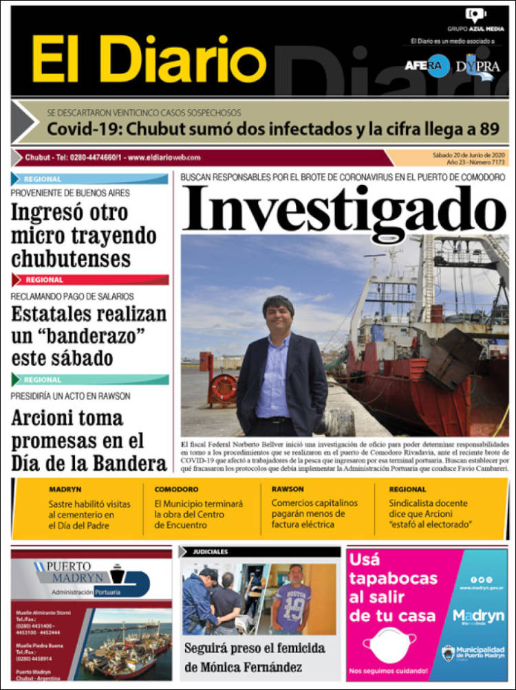 Portada de El Diario de Madryn (Argentina)