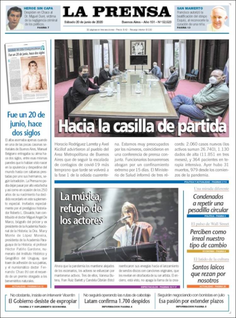 Portada de La Prensa (Argentina)