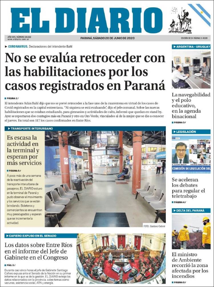 Portada de El Diario de Paraná (Argentina)