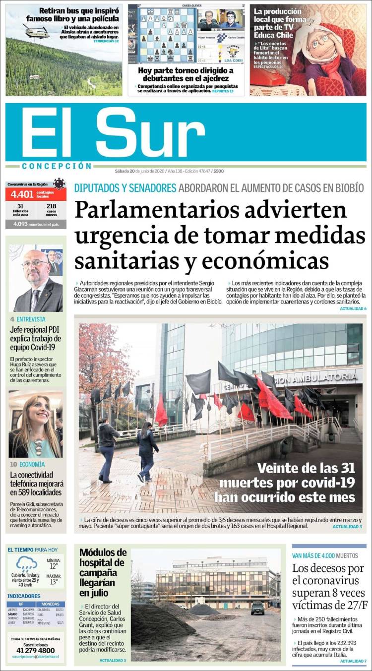 Portada de El Sur (Chile)