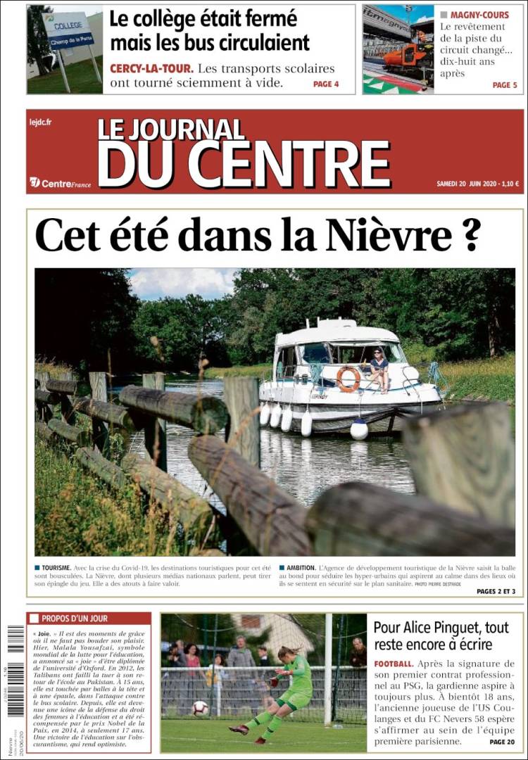 Portada de Le Journal du Centre (Francia)