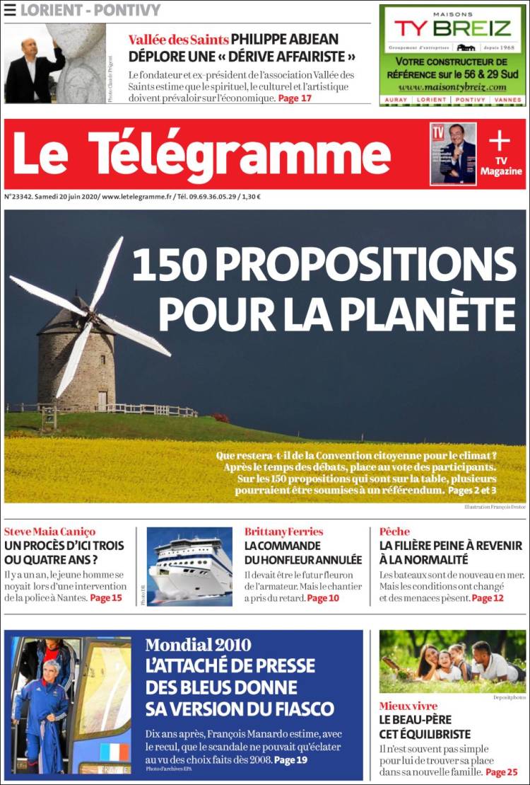 Portada de Télégramme (Francia)