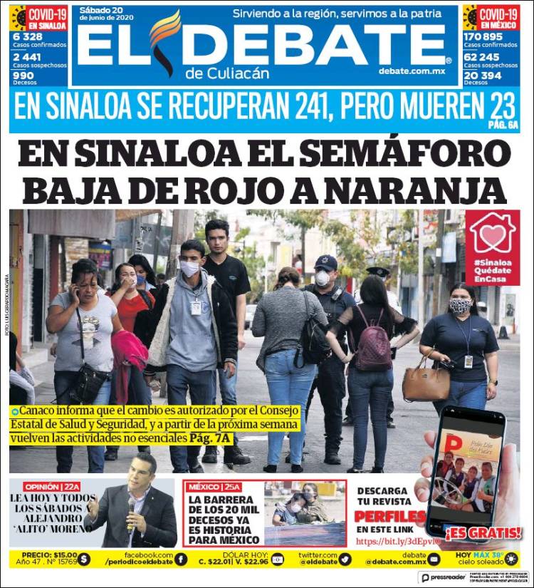 Portada de El Debate de Culiacán (México)