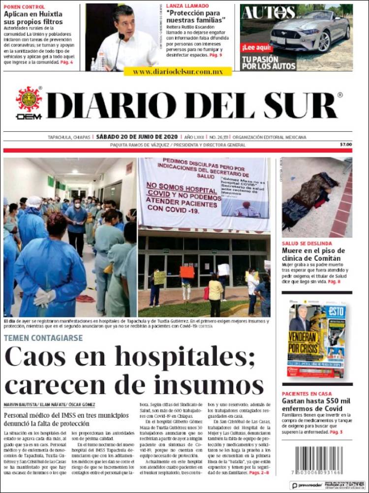 Portada de El Diario del Sur (México)