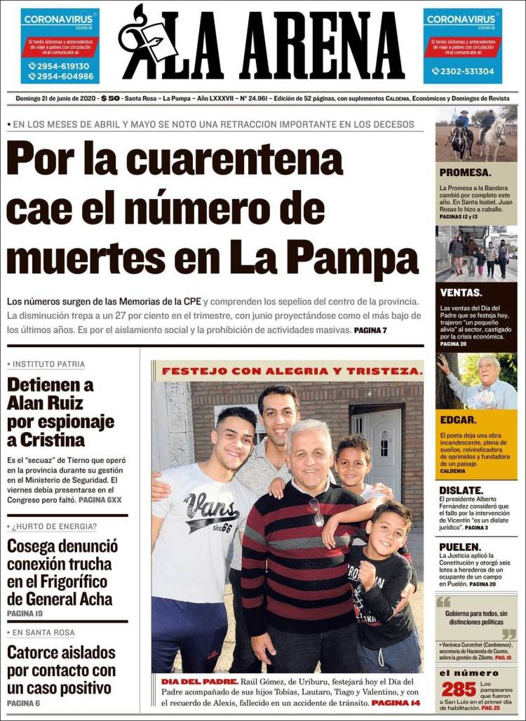 Portada de Diario La Arena (Argentina)