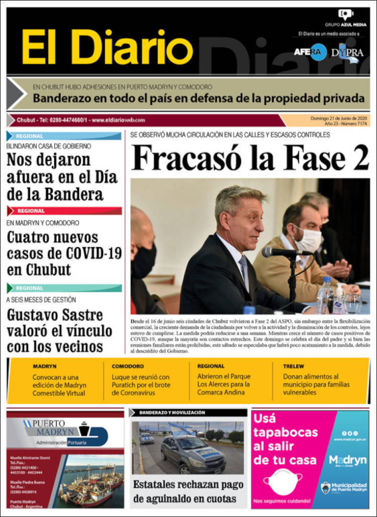 Portada de El Diario de Madryn (Argentina)