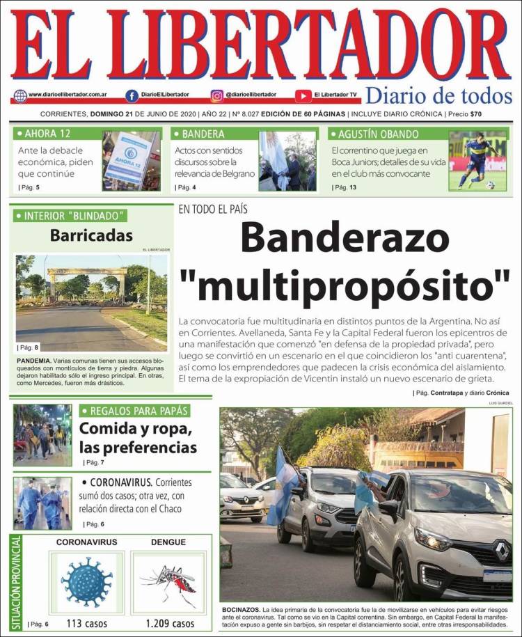 Portada de Diario El Libertador (Argentina)