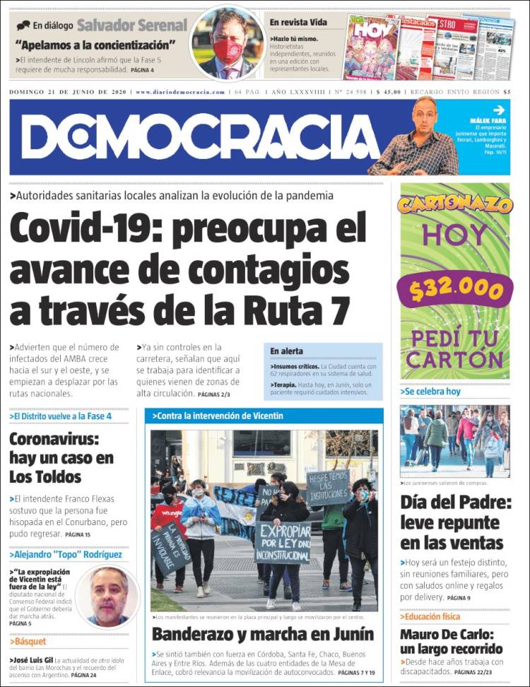 Portada de Diario Democracia (Argentina)