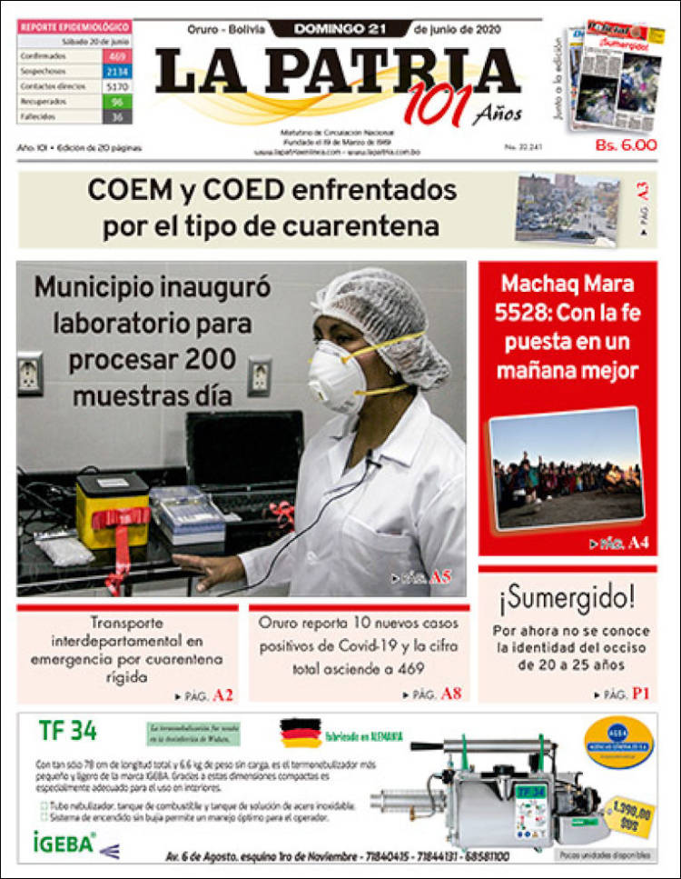 Portada de La Patria (Bolivia)