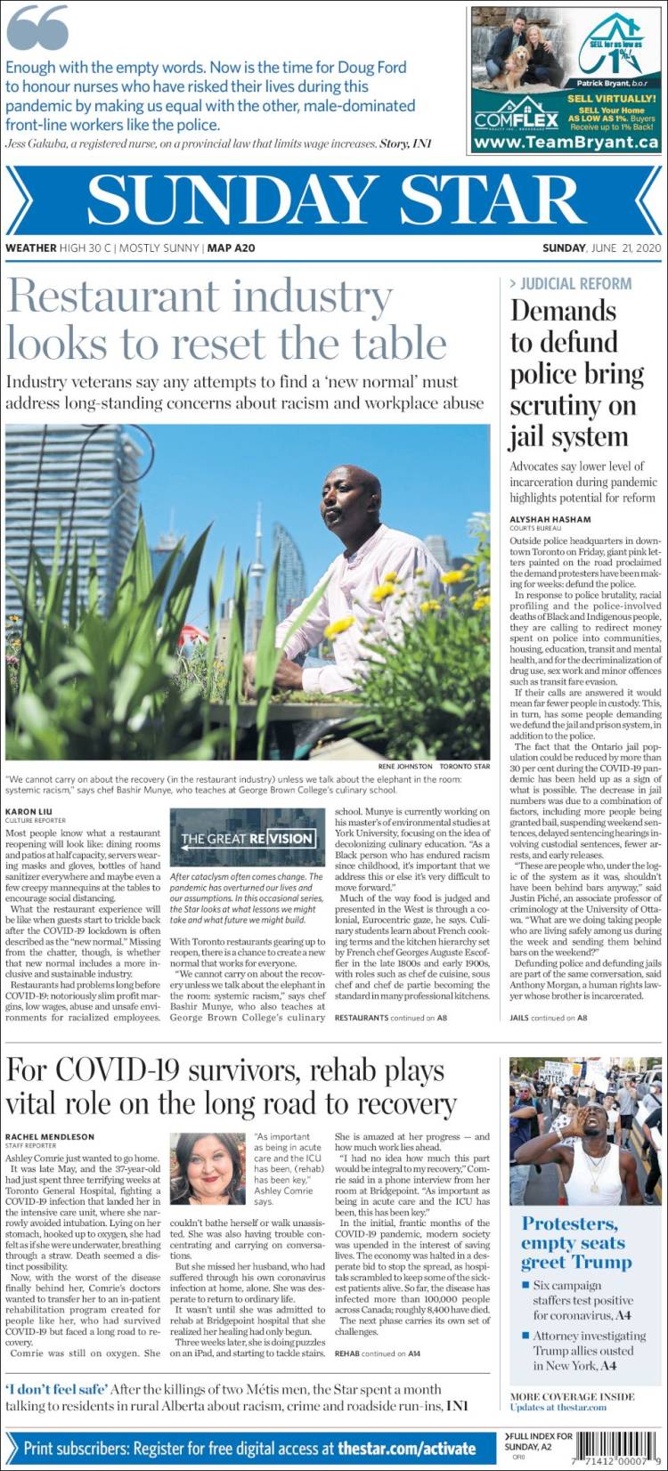 Portada de The Toronto Star (Canadá)