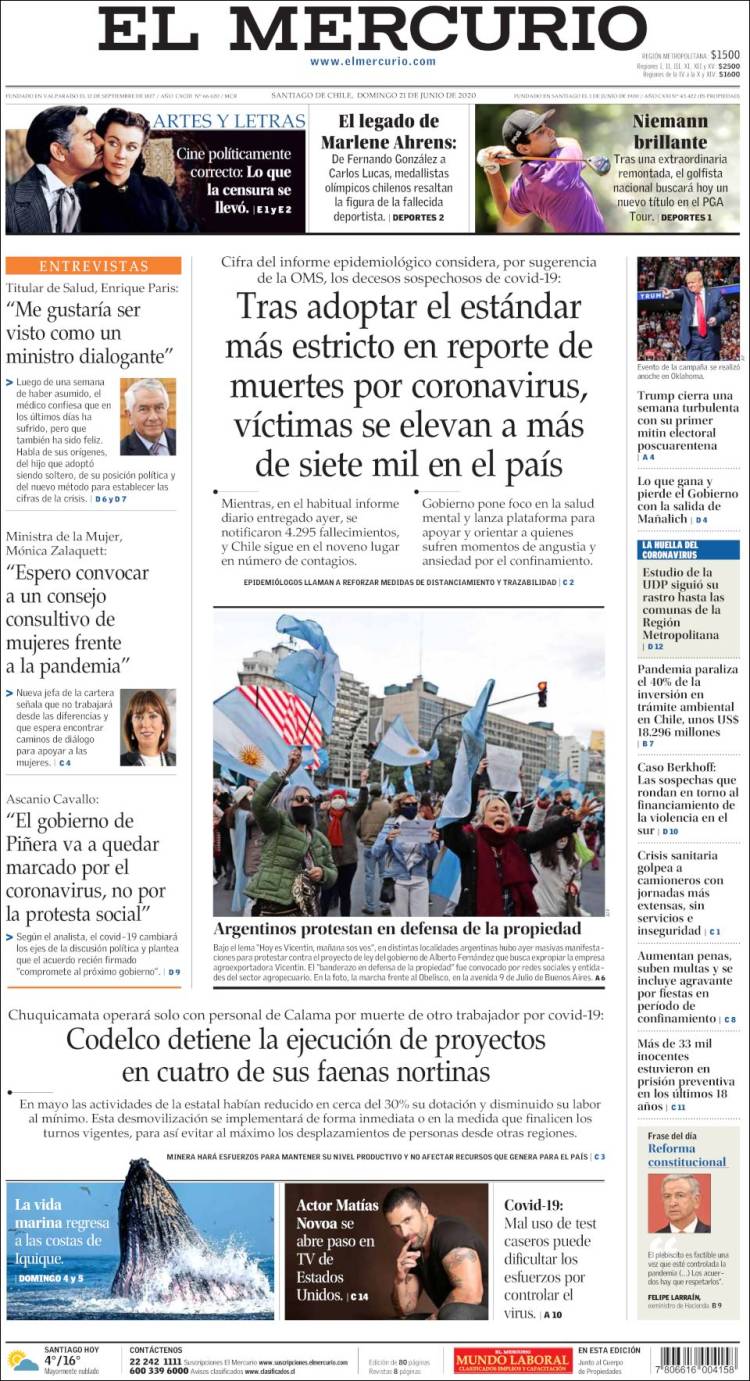 Portada de El Mercurio (Chile)