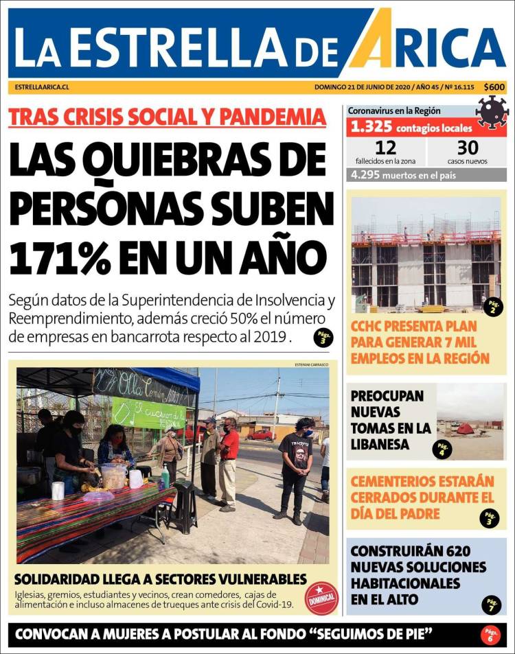 Portada de La Estrella de Arica (Chile)