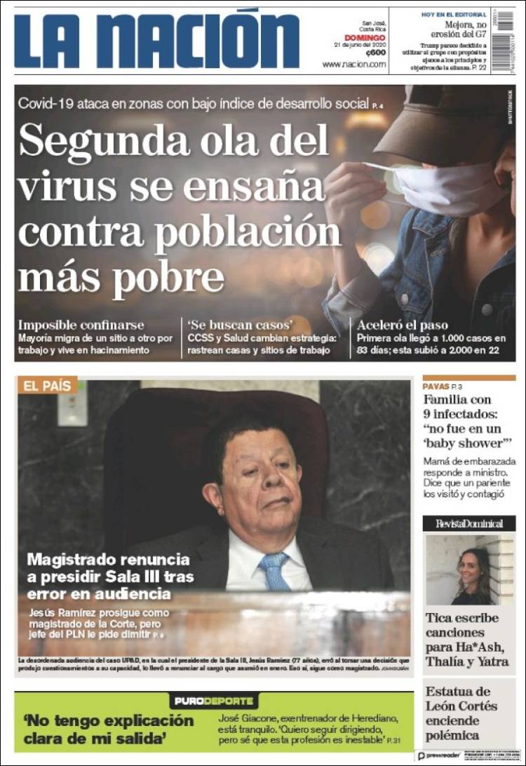 Portada de La Nación - Costa Rica (Costa Rica)