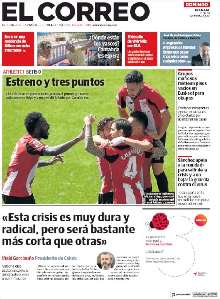 Portada de El Correo (España)