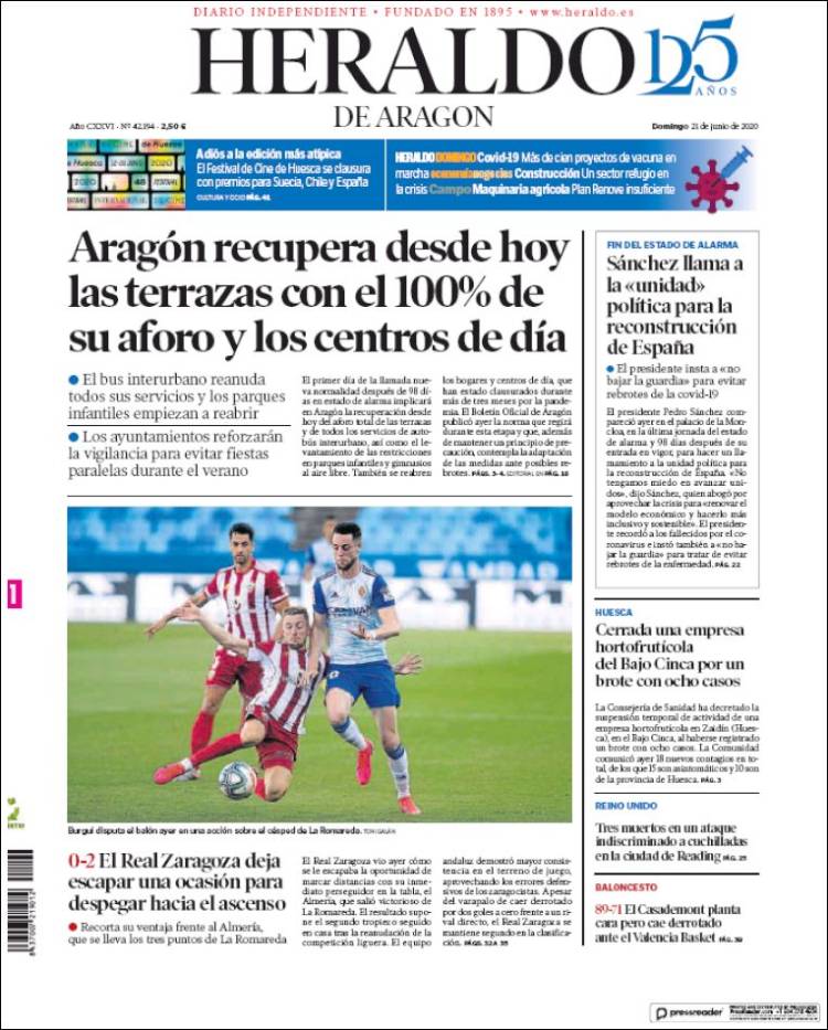 Portada de Heraldo de Aragón (España)