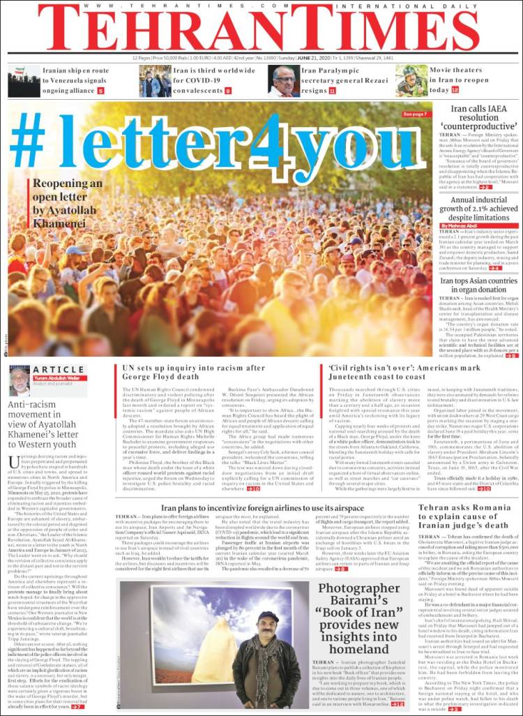 Portada de TehranTimes (Ir&aacute;n)