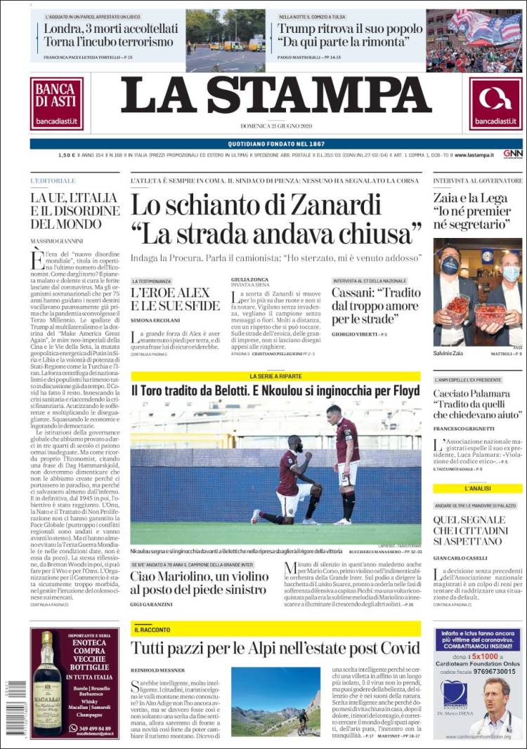Portada de La Stampa (Italia)
