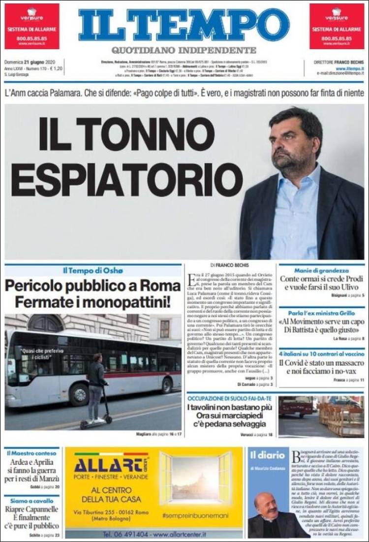 Portada de Il Tempo (Italia)
