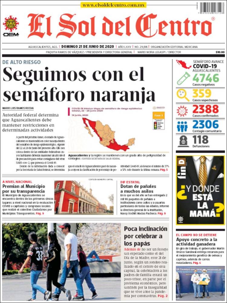 Portada de El Sol del Centro (México)