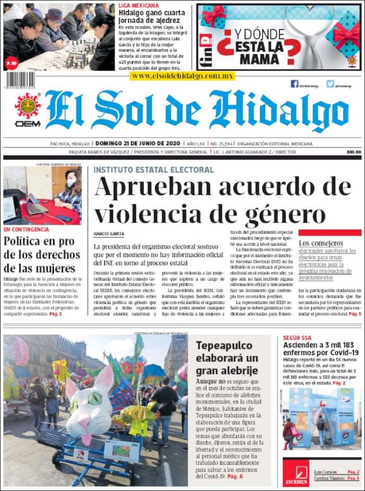 Portada de El Sol de Hidalgo (México)