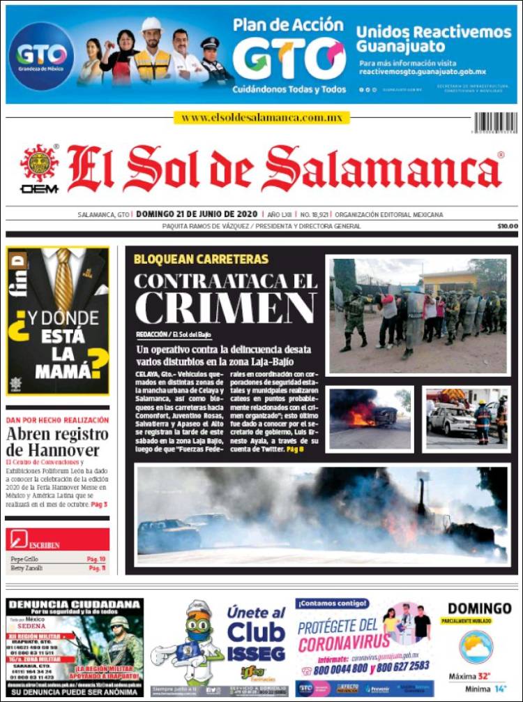 Portada de El Sol de Salamanca (México)