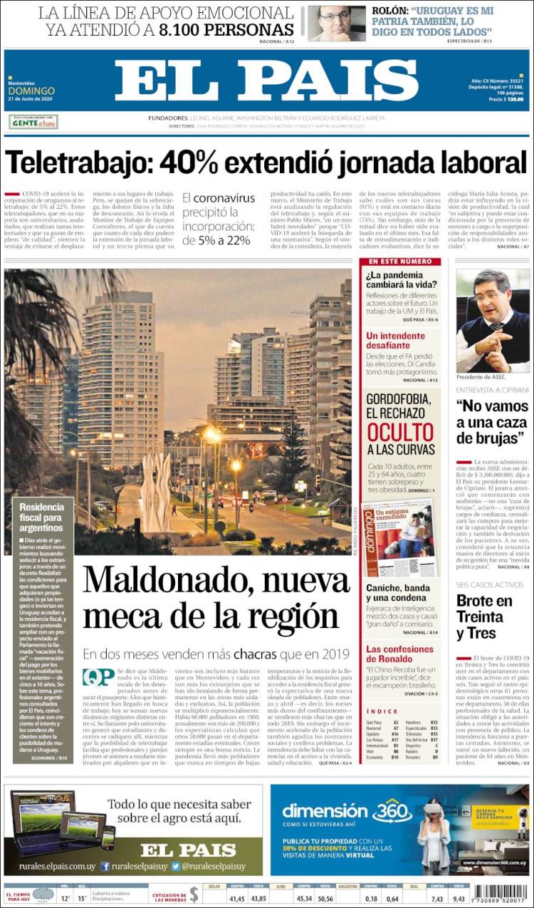 Portada de El País (Uruguay)
