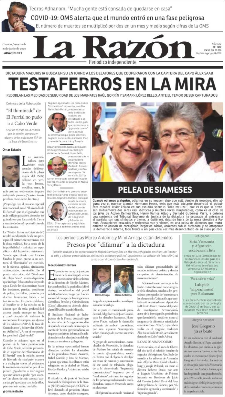 Portada de La Razón  (Venezuela)