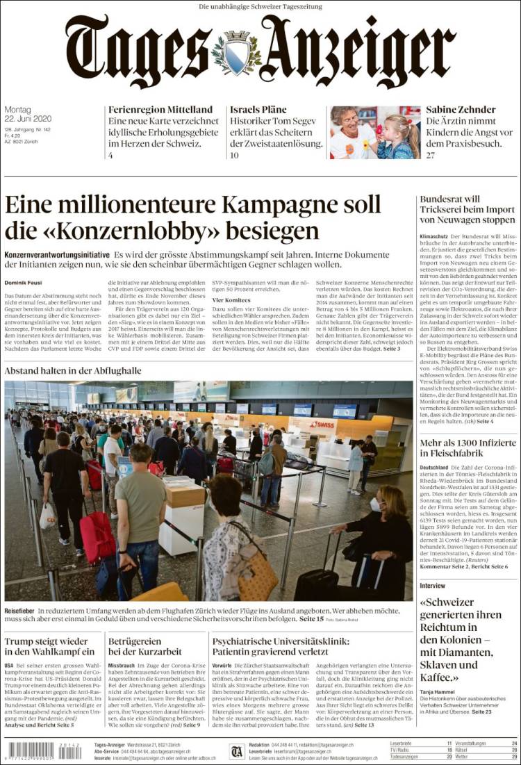 Portada de Tages-Anzeiger (Suiza)
