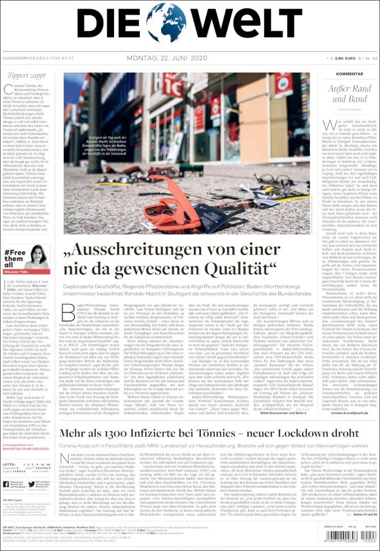 Portada de Die Welt (Alemania)