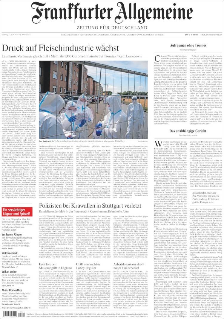 Portada de Frankfurter Allgemeine (Alemania)
