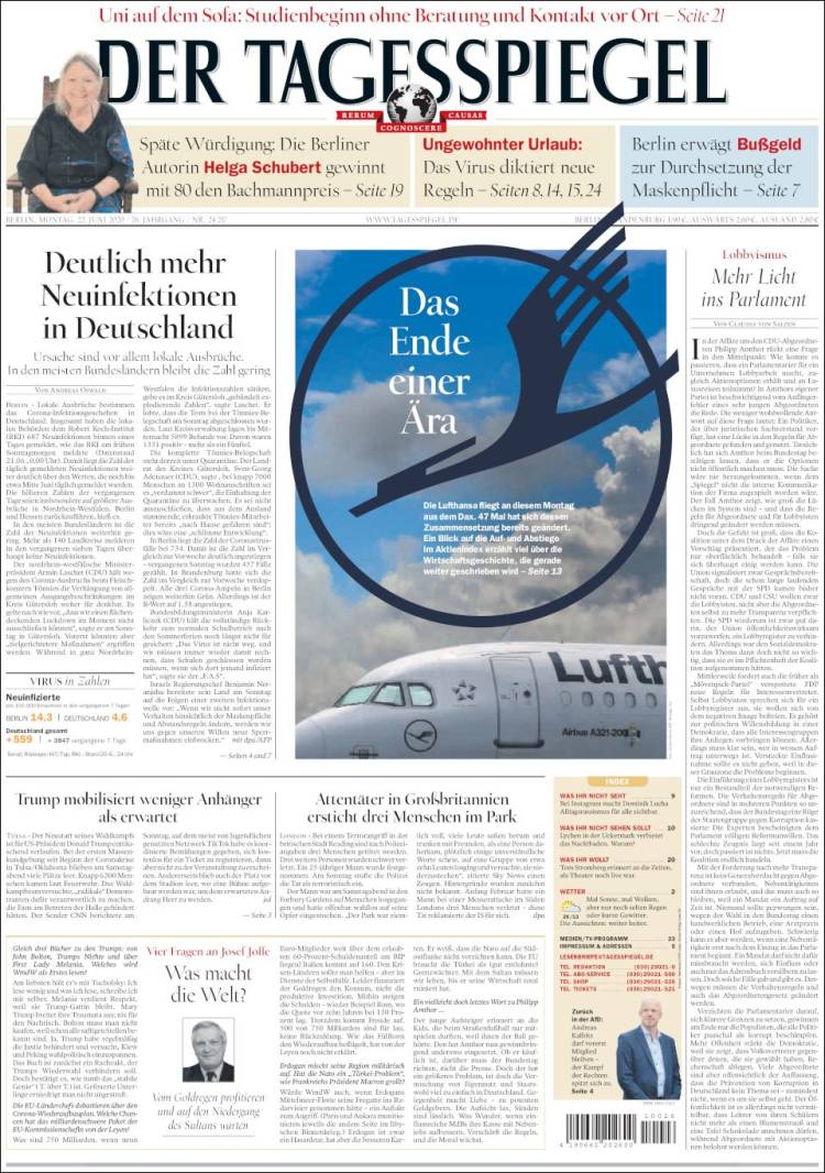 Portada de Der Tagesspiegel (Alemania)