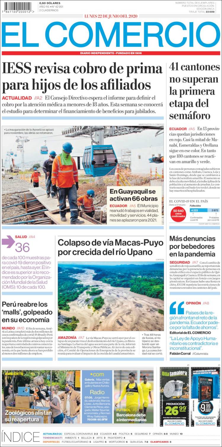Portada de El Comercio (Ecuador)