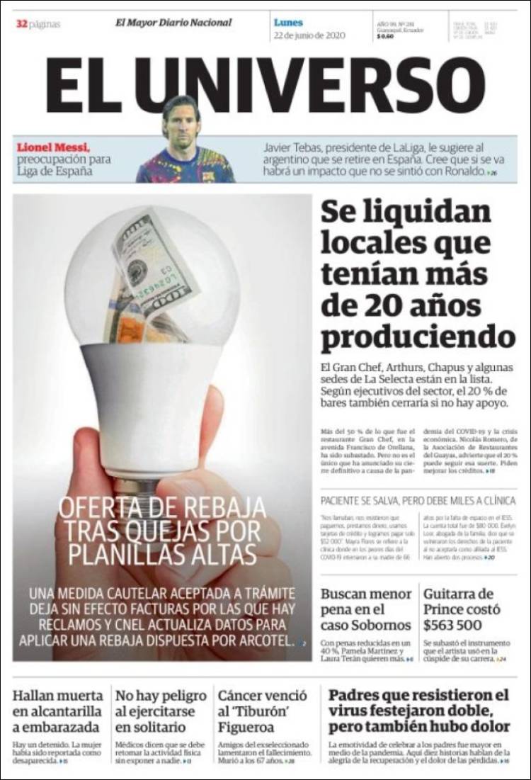 Portada de El Universo - Ecuador (Ecuador)