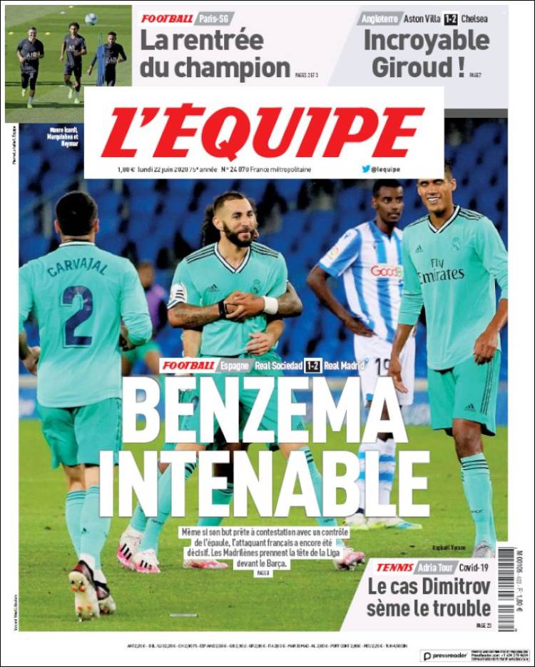 Portada de L'Equipe (Francia)