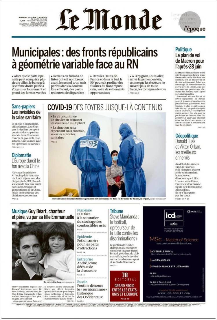 Portada de Le Monde (Francia)