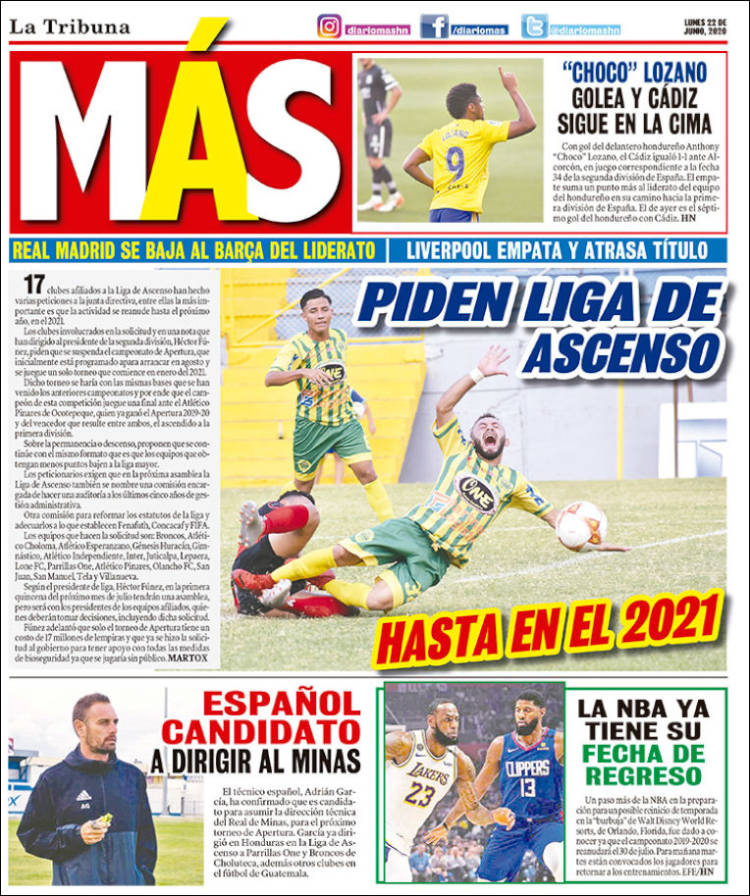 Portada de Diario Más (Honduras)